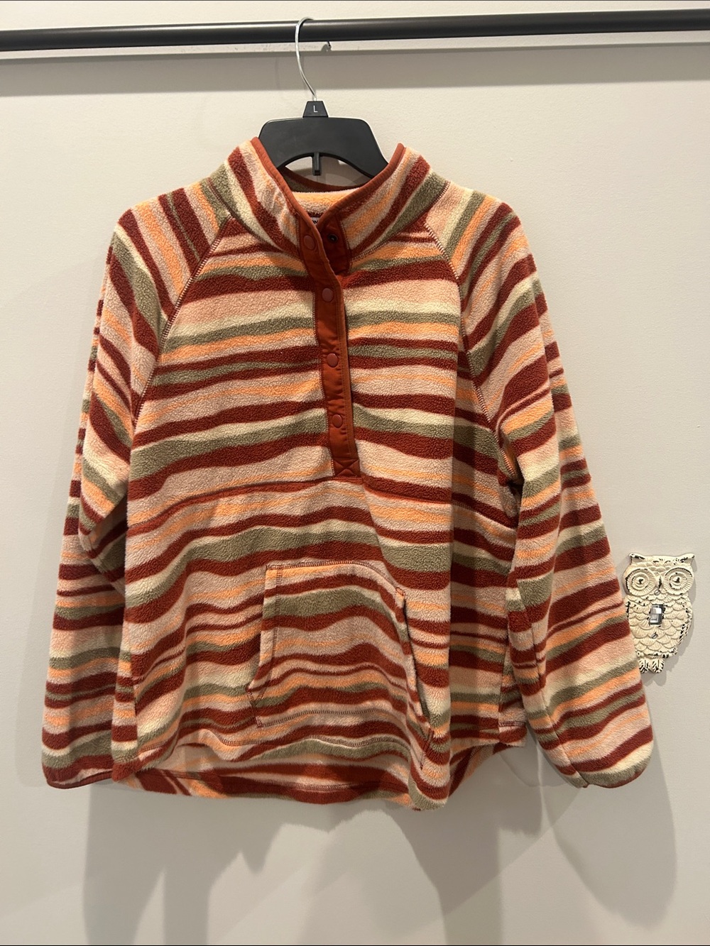 Sonoma Striped Pullover Fleece in Rust, Cream & Olive